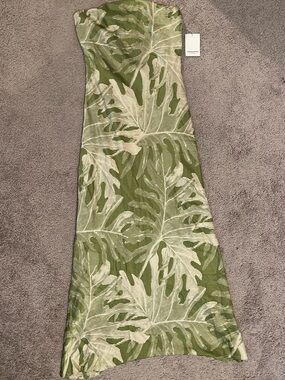 Strapless Green Tropical Maxi Dress